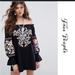 Free People Dresses | Free People Fleur Du Jour Off The Shoulder Embroidered Mini Dress Size Medium | Color: Black/Blue | Size: M