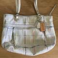 Coach Bags | Coach Poppy Tattersall Plaid Signature Cream Multi Tote Bag Purse | Color: Cream/Gold | Size: Os