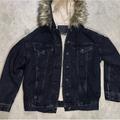 American Eagle Outfitters Jackets & Coats | American Eagle Black Denim Jacket Sherpa Lining Xs | Color: Black/Cream | Size: Xs