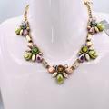 J. Crew Jewelry | J.Crew Vintage Crystal Gold Plated Crystals Flower Cluster Statement Necklace | Color: Green/Pink | Size: Os