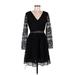 H&M Casual Dress - A-Line V Neck Long sleeves: Black Solid Dresses - New - Women's Size 6