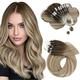 Moresoo Micro Loop Hair Extensions Micro Ring Hair Extensions Real Human Hair Brown Root to Chestnut Brown with Medium Blonde Micro Beads Hair Extensions 1g/s 50g/Pack 14 Inch #3/8/22