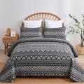 Dark Grey Boho Quilt Set King Size, 3 Pieces Grey Striped Geometric Bedspread Coverlet Set with 2 Pillowcases Soft Lightweight Microfiber Bohemian Quilt Bedding Set for All Season 103"x90"