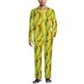 Yellow Corn Pattern Men's Pajama Set Two Piece Button Down Sleepwear Long Sleeve Top And Pants Loungewear