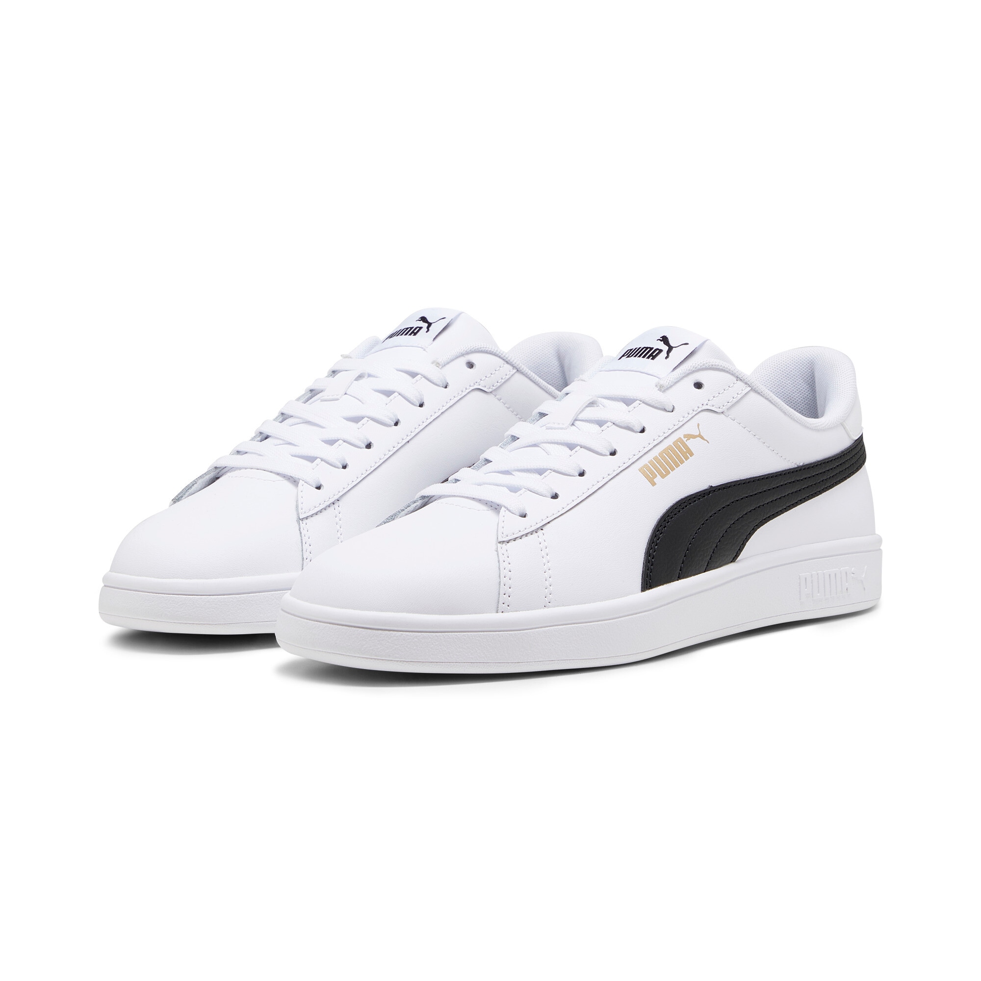 Sneaker PUMA "SMASH 3.0 L", Damen, Gr. 41, schwarz-weiß (puma weiß, puma schwarz, puma gold), Leder, Synthetik, unifarben, Schuhe Sneaker