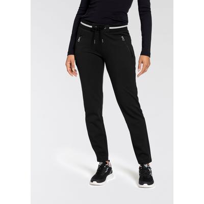 Jerseyhose KANGAROOS, Damen, Gr. 34, N-Gr, schwarz, Piquu00e9, Obermaterial: 60% Baumwolle, 40% Polyester, Waffelmuster, Strukturmuster, unifarben, unifarben mit Farbeinsatz, casual, bequem knöchellang, Hosen, mit Piqué-Struktur und Streifen-Detail Image