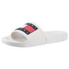 Pantolette TOMMY JEANS "TOMMY JEANS FLAG POOL SLD ESS", Damen, Gr. 41, beige (ecru), Synthetik, sportlich, Schuhe Badelatschen Pantolette, Sommerschuh, Schlappen mit farbiger Logoflagge