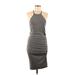 Pam & Gela Casual Dress - Sheath Halter Sleeveless: Gray Marled Dresses - Women's Size Medium