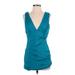 Forever 21 Casual Dress - Bodycon V-Neck Sleeveless: Teal Solid Dresses - Women's Size Large