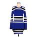 Torn by Ronny Kobo Casual Dress - Bodycon High Neck Long sleeves: Blue Stripes Dresses - Women's Size Medium