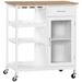 Ebern Designs Neriman Rolling Kitchen Island w/ Solid Wood Top Wood in Brown/White | 34.75 H x 30 W x 19 D in | Wayfair