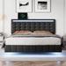 Orren Ellis Floating Bed Frame w/ LED Lights & USB Upholstered/Faux leather in Black | 43 H x 57.6 W x 78 D in | Wayfair