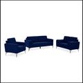 Orren Ellis 3 Piece Living Room Sofa Set, Including Sofa, Loveseat & Sofa Chair w/ 2 Pillows in Blue | 33.07 H x 71.25 W x 31.88 D in | Wayfair Living Room Sets