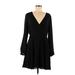 Express Casual Dress - Party Plunge Long sleeves: Black Print Dresses - Women's Size Medium