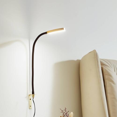 Lindby Flexola LED-Leselampe, gold, rund, Eisen, Stecker