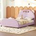 Full Size Upholstered Platform Bed, Bear-Shaped Panel Bed with Embedded Light Stripe