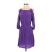 White House Black Market Casual Dress Scoop Neck 3/4 sleeves: Purple Print Dresses - Women's Size 2X-Small