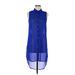 Charlotte Russe Casual Dress - Shirtdress Collared Sleeveless: Blue Print Dresses - Women's Size Medium