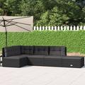 5 Piece Patio Lounge Set with Cushions Black Poly Rattan