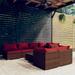 8 Piece Patio Lounge Set with Cushions Brown Poly Rattan