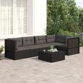 5 Piece Patio Lounge Set with Cushions Black Poly Rattan