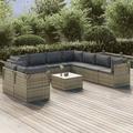 10 Piece Patio Lounge Set with Cushions Gray Poly Rattan