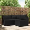 3 Piece Patio Lounge Set with Cushions Black Poly Rattan
