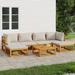 7 Piece Patio Lounge Set with Light Gray Cushions Solid Wood