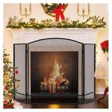 MYXIO Fireplace Screen Foldable 3-Panel Decorative Fireplace Screens for Wood Burning Fireplace Modern Flat Metal Mesh Fire Guard for Indoor & Outdoor Black (Simple Arch)