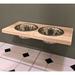 Wood Height-Flexible Wall Mount Dog/Cat/Pet Food & Water Bowl Holder/Feeder With 2 S.S. Dishwasher-Safe Bowls (~ 2 Quart / 64 Oz / 1890 Ml) For Large Pets. 2-Screw Installation.