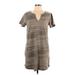 Z Supply Casual Dress - Shift V Neck Short sleeves: Gray Camo Dresses - Women's Size Large