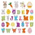 32Pcs Easter Bunny Embroidered Patches Cute Easter Egg Bunny Sew/Iron on Applique Repair Patch Cartoon A to Z Letter Heat Transfer Iron Patches for Easter Clothing Fabric DIY Craft Decor