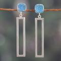 United Modernity,'Rectangle Sterling Silver and Drusy Quartz Dangle Earrings'