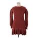 Love, Whit by Whitney Port Casual Dress - Mini Crew Neck Long sleeves: Burgundy Print Dresses - Women's Size X-Large