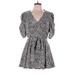 She + Sky Casual Dress - Mini V-Neck 3/4 sleeves: Blue Leopard Print Dresses - Women's Size Large