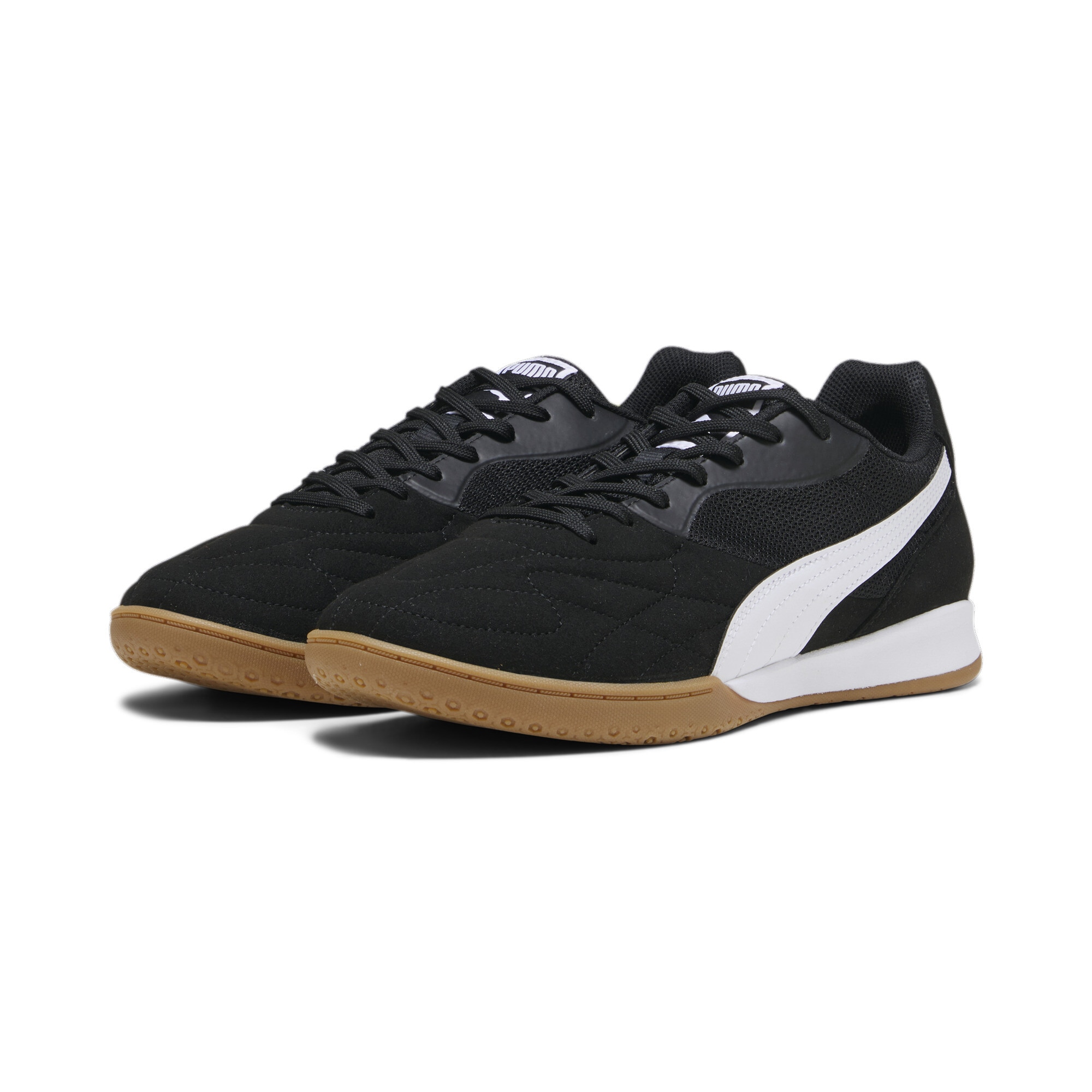 Fußballschuh PUMA "KING TOP IT", Damen, Gr. 42,5, schwarz-weiß (puma schwarz, puma weiß, puma gold), Synthetik, Schuhe Fußballschuh, für Halle und Straße