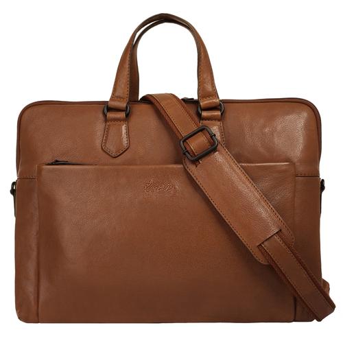 Aktentasche X-ZONE, Damen, Gr. B/H/T: 35cm x 30cm x 4cm onesize, braun (cognac), Leder, unifarben, leicht glänzend, Taschen, echt Leder