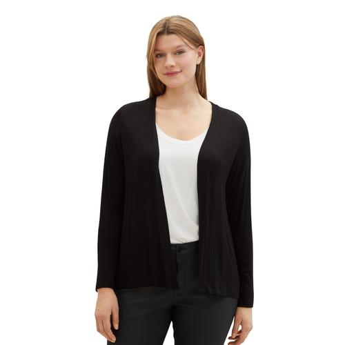 Shirtjacke TOM TAILOR PLUS Gr. 50, schwarz Damen Shirts Cardigan aus Viskose und ohne Verschluss