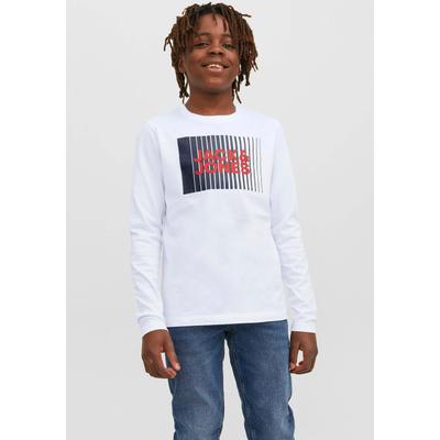 Langarmshirt JACK & JONES JUNIOR "JJECORP LOGO TEE PLAY LS O-NECK NOOS JNR", Jungen, Gr. 164, weiß, Jersey, Obermaterial: 100% Baumwolle, bedruckt, casual, regular fit normal, Rundhals, Langarm, Shirts Image