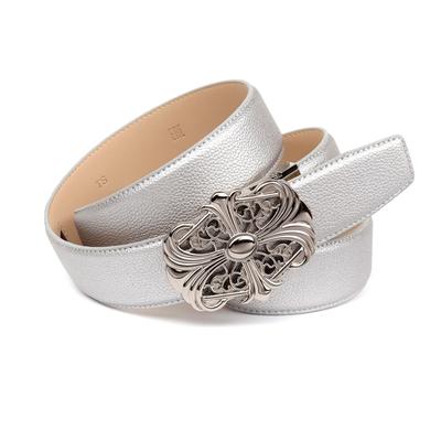 Ledergürtel ANTHONI CROWN, Damen, Gr. 90, silber, Rindsleder, casual, Gürtel, in silberfarben mit Unterführung, dekorative Schließe Image