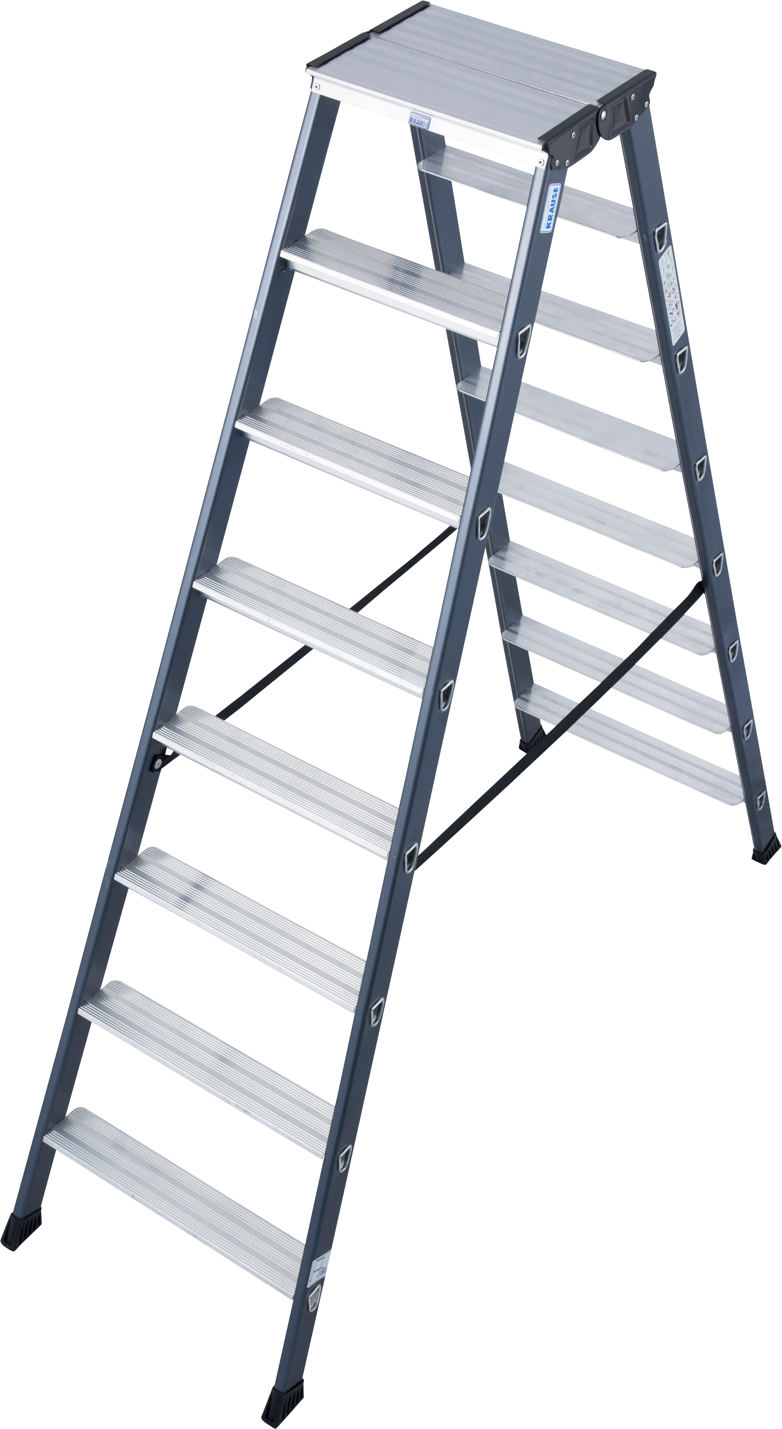 Doppelleiter KRAUSE "SePro D", grau (anthrazit), B:55cm H:25cm L:186cm, Aluminium, Leitern, Alu eloxiert, 2x8 Stufen, Arbeitshöe ca. 327 cm