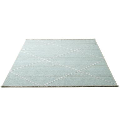 Teppich SANSIBAR "Braderup", blau (hellblau), B:80cm H:2mm L:150cm, Schurwolle, Teppiche, Fransenteppich, Flachgewebe, modernes Scandi Design, Motiv Rauten, mit Fransen Image