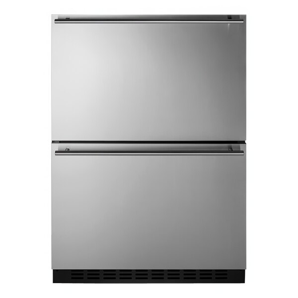 "Summit Appliance ADRF244 24"" Stainless Steel ADA-Height Built-In Undercounter Indoor / Outdoor 2-Drawer Refrigerator / Freezer - 115V"