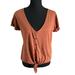 American Eagle Outfitters Tops | American Eagle Button Down Front Tie Short Sleeve Top Small Women’s Orange 6321 | Color: Brown/Orange | Size: S