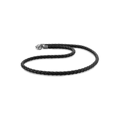 Lederband KUZZOI "Herren Lederkette Geflochten Schwarz 925 Silber" Gr. 50, silber, Halsketten, Herren, 50, ohne Stein, Silber 925 (Sterlingsilber), L: 50cm Image