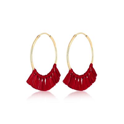 Paar Creolen ELLI "Creole Tassel Quaste Festival Rot Boho 925 Silber vergoldet", rot, Ohrringe, Damen, OneSize, ohne Stein, Silber 925 (Sterlingsilber) Image