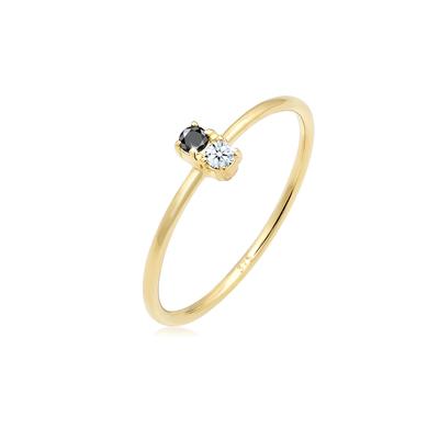 Verlobungsring ELLI DIAMONDS "Verlobungsring Schwarzer Diamant (0.06 ct) 375 Gelbgold" Gr. 56, gold (gold, weiß), Finger