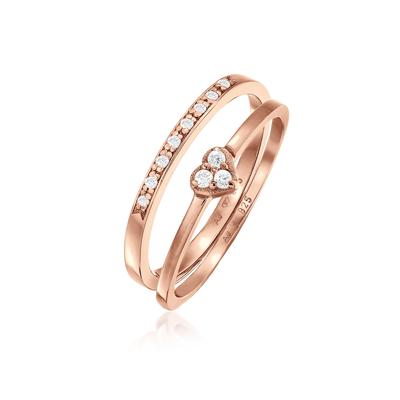 Solitärring ELLI "Herz Memoire Zirkonia 2er Set 925 Silber" Gr. 52, rosa (rosegold, weiß), Fingerringe, Damen, 52mm,mit 