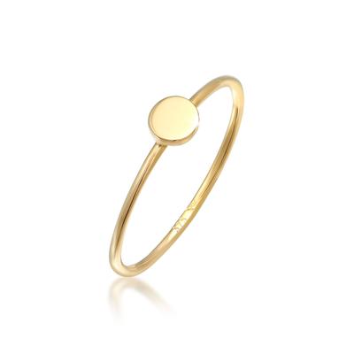 Fingerring ELLI PREMIUM "Plättchen Runde Form Statement 375 Gelbgold" Gr. 56, gold, Fingerringe, Damen, 56mm, ohne Stein, Gelbgold 375, 1mm Image