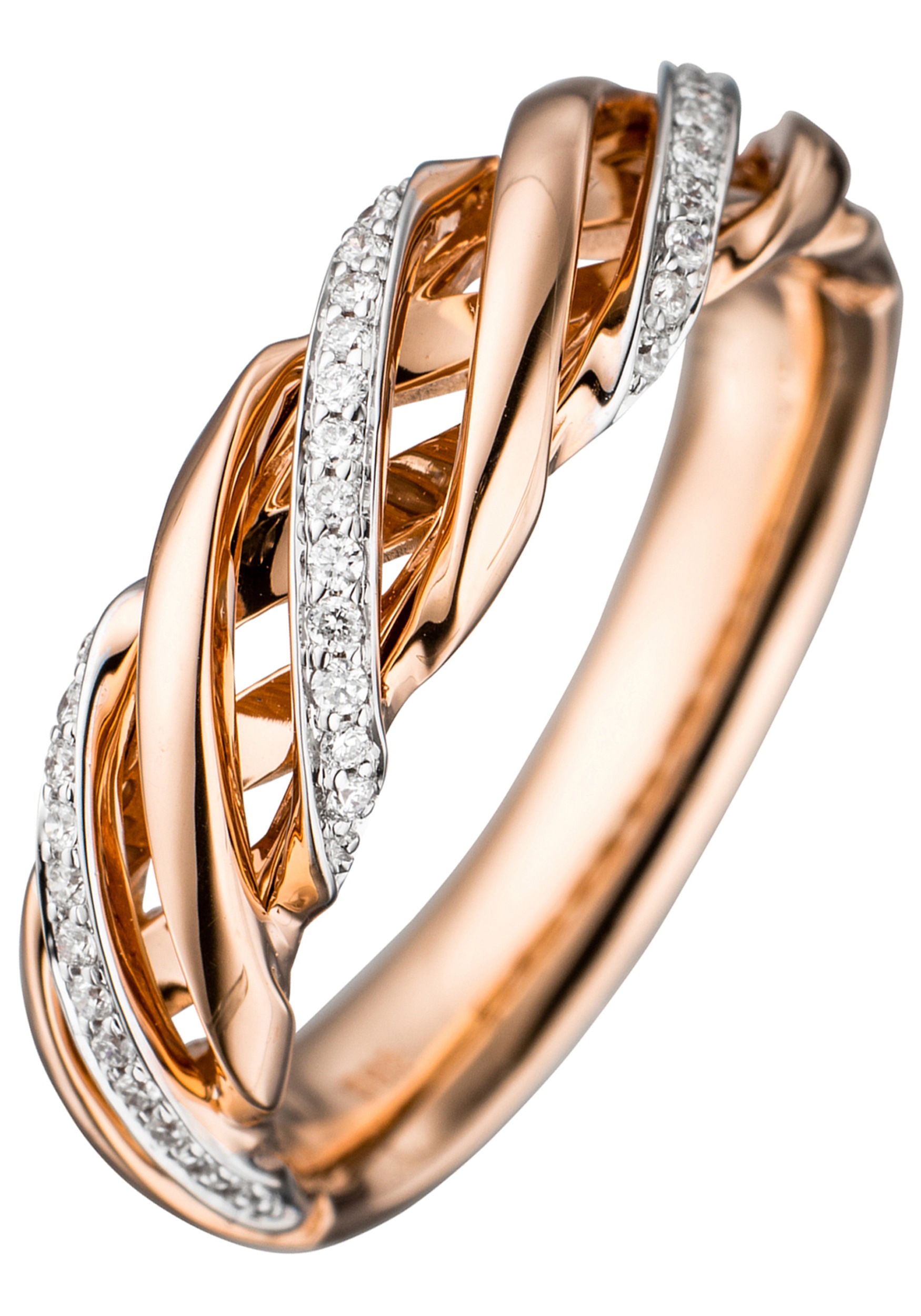 Diamantring JOBO Gr. 52, rosa (roségold 585), Fingerringe, Damen, 52, SI = kleine Einschlüsse, Diamanten Roségold 585, Diamanten, Roségold 585, Diamantring, 585 Roségold bicolor mit 36 Diamanten